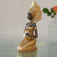 2 Pieces African Woman Statue Solid Resin Material Tribal Lady Sculpture