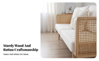 Japanese design Rattan Panel Couch sturdy Wood Frame Rattan side Settee Woven Cane aspects Sofa Minimalist Design for Guesthouse Owners, Interior Designers, Apartment Dwellers, Showroom, Lounge Area, Office