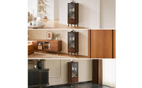 Display Cabinet with Drawer Walnut-Toned Glass-Front Freestanding Cabinet with Glass Doors for Living Room, Apartment