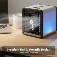 Portable Air Conditioner Fan Cools & Humidifies Desktop Air Chiller Three Settings USB Personal Space Chiller for Students, Office, Dorm Room