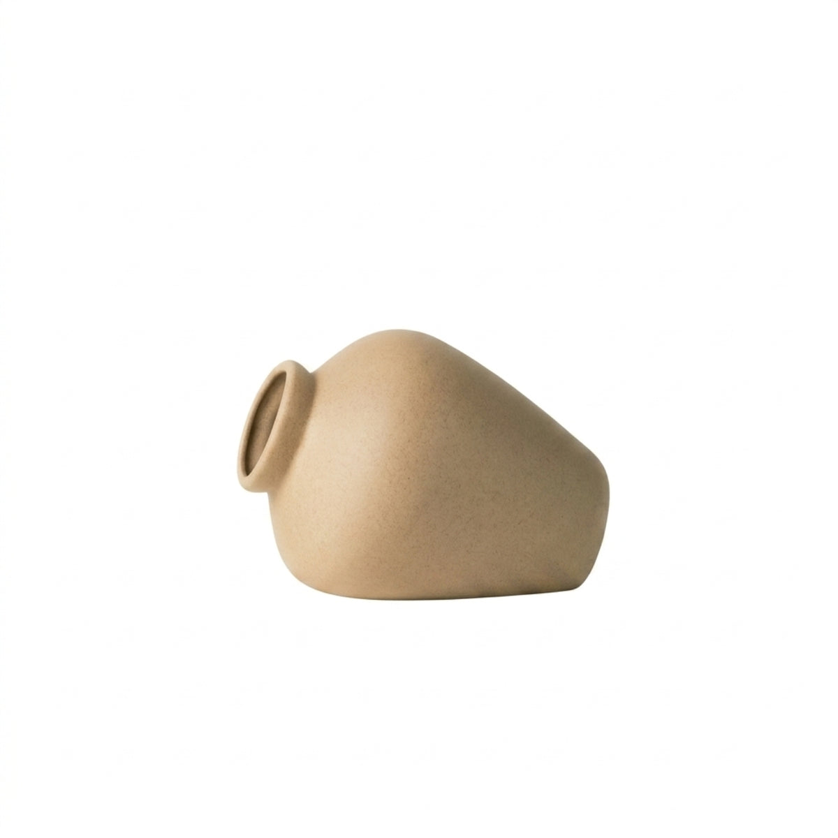 Vase with Slanted Opening Stone-Look Sculptural Vase Matte Vessel for Tabletop