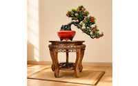 Antique Look Carved Wooden Tray Stand Heavy Duty Round Wood Stand Wooden Display Riser for Living Room, Garden