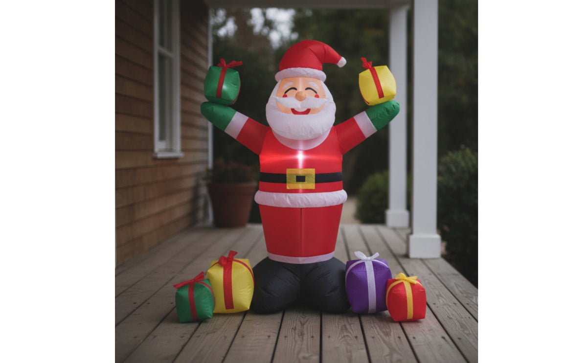 Smiling Inflatable Santa with Gift Boxes Festive Christmas Inflatable Giant Yard Decoration Lightweight for Porch