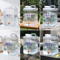 Transparent Portable Water Tank with Handle Square Water Container with Tap Leakproof Food-Grade for Campers, Camping