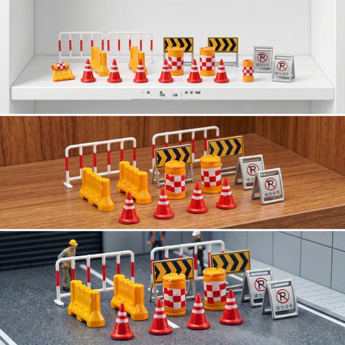 14 Pieces Road Construction Props 1:64 Scale Road Construction Signs Detailed Diorama Accessories for Hobbyists