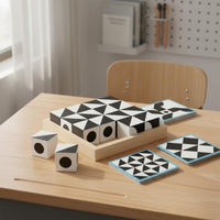 Develops Logical Thinking Wooden Pattern Blocks Set Improves Hand-Eye Coordination Geometric Shape Game Polished Edges Geometric Matching Game 80 Challenges for Tabletop