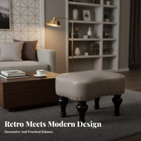 Upholstered Footstool with Wooden Legs Firm Foam Cushion Leather Shoe Changing Bench Easy to Clean Upholstered Footrest for Entryway, Bedroom