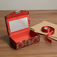 Brocade Lipstick Case Button Closure Mirror Lipstick Holder Compact Mirror Makeup Box for Everyday Purse Use