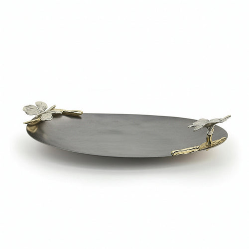 Tray with Flower Decorations Decorative Oval Serving Tray for Tabletop