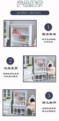 1:12娃娃屋dollhouse迷你家具模型立式书柜微缩橱柜木质白色柜子