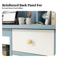 Kids Study Desk and Chair Set Student Writing Table Storage Hutch Sturdy Construction Wide Desktop Comfortable Workspace Rounded Corners Suitable for Home Learning Student Room