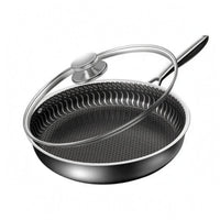 Lidded Frying Pan Lid Included Stainless Steel Frying Pan Patterned Side Walls Cookware for Stovetop Cooking