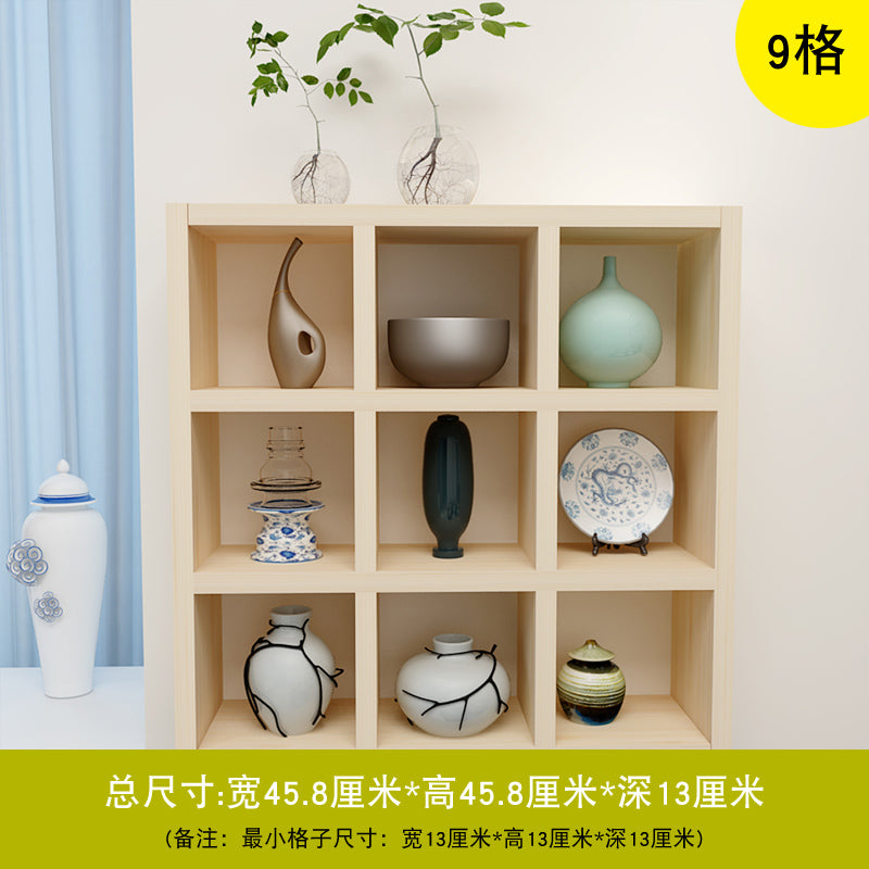 可加灯光墙上置物架实木格子架挂墙茶壶茶饼展示架创意多宝格收纳
