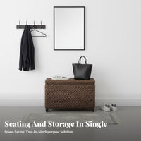 Woven Top Storage Chest Sittable Lid Rectangular Storage Ottoman adaptable Use