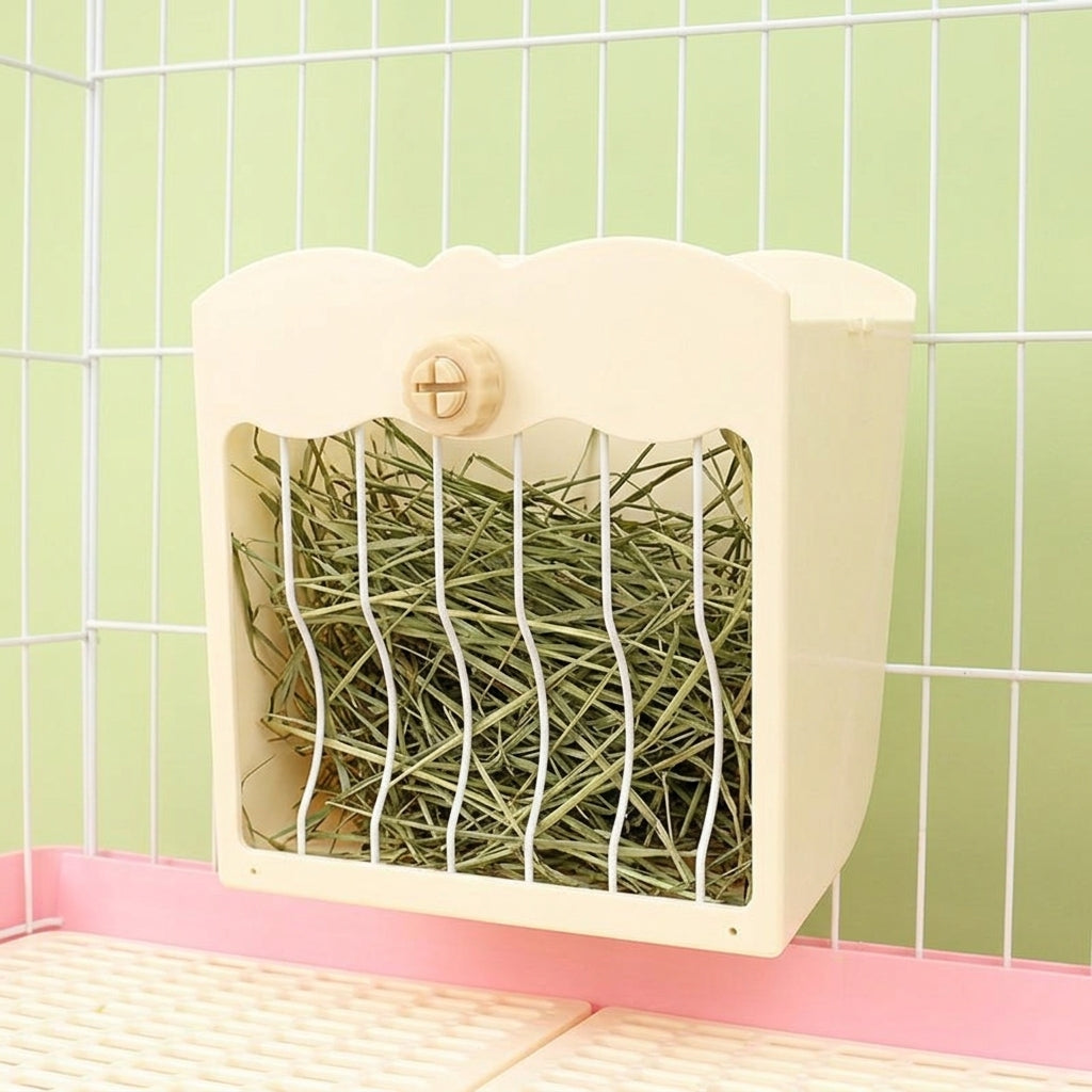 Bunny Hay Feeder with Lid, 3.5L Hanging Hay Feeder and Hay Rack for Guinea Pigs, Indoor Outdoor Cage-Clipped Feeder, 25x13x21cm