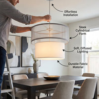Table Lamp Shade with Double Layer Textile for Bedroom Lighting, Detachable Lampshade for Easy Assembly and Storage, Linen Ceiling