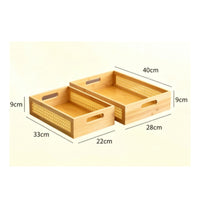 Rattan Side Panel Tray Woven Wooden Storage Tray Open-Top for Dresser