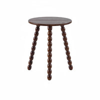 Round Bobbin Leg Table Solid Wood Bobbin Leg Accent Table Space Saving Vintage Design Nightstand for Living Room, Bedroom