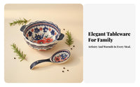Ceramic Soup Pot, Polish Painted Floral Underglaze, Double Handle, Bohemian Style, Home Dining