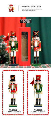 25 New 38CM Flat-Top Flag Soldier Nutcracker Solid Wood Decorative Puppet Gift Craft Christmas Ornament