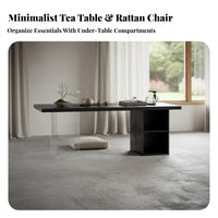 Easy to Clean Solid Wood Tea Table Safe Rounded Edges Japanese Design Tea Table Space Saving Wabi-Sabi Design Desk High Load Capacity for Design Enthusiasts, Families, Homeowners, Balcony, Study Room, Bay Window, Bedroom