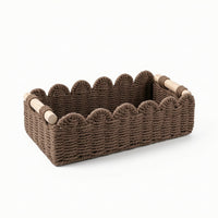 Handwoven Paper Rope Storage Basket Braided Scalloped Basket Multi-Functional Handmade for Shelves