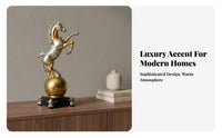 Nordic Art Design Success Horse Ornament Light Luxury Golden Horse on Ball Figurine Creative Design Golden Stallion Figurine Intricate Details for Business Professionals, Homeowners, Adults, Living Room, TV Cabinet, Entrance Hall, Foyer