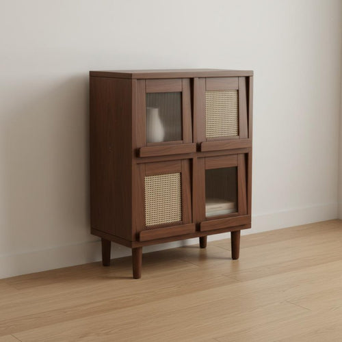 1 Piece Walnut Finish Bookcase Freestanding Wood Book Shelf Versatile Storage Cabinet Innovative Door Display Space-saving Shelf Suitable for Adults Living Room Bedroom Hallway