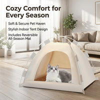 Waterproof Outdoor Cat House, Pet Tent with Removable Mat, All-Season Washable Fabric Coffee Cat House for Garden