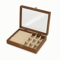 Walnut-Finish Jewelry Box with Transparent Lid Rectangular Jewelry Box Elegant Sturdy for Dresser