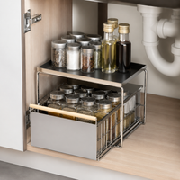 Kitchen Organizer 40cm Deep, Powder-Coated Drawer Unit, Extendable Cabinet Basket, Under-Sink Storage Rack