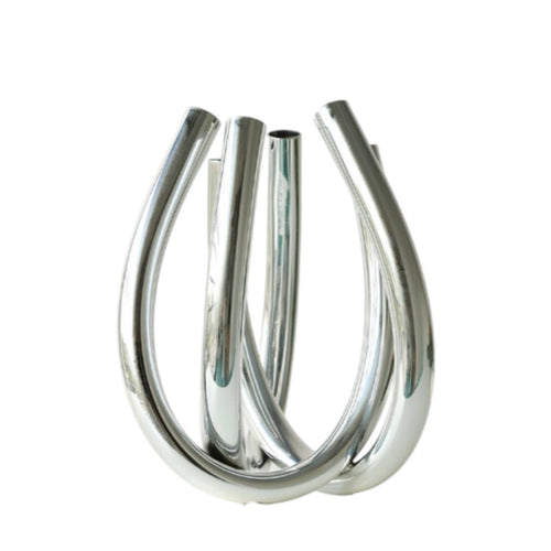 Metal Vase with Six Openings Sculptural Geometric Tabletop Vase Electroplated