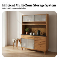 Sintered Stone Countertop Pegboard Sideboard Cabinet Sturdy and Sturdy Japanese Aesthetic Buffet Multi-Functional Design Cherry Wood Storage Cabinet Adjustable Shelves for Cooking Enthusiasts, Families, Homeowners, Dining Room, Pantry, Entryway, Home Bar