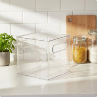 Clear Fridge Organizer Bin Stackable Plastic Refrigerator Bin with Handles