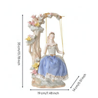 Girl on Swing Figurine Handmade Figurine with Flower Tree Glazed for Vanity