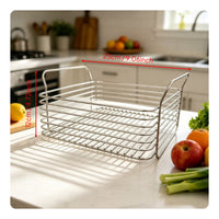 Metal Wire Organizer Bin with Handles Multipurpose Stainless Steel Storage Basket Rust-Resistant Stackable Pantry Basket for Kitchen