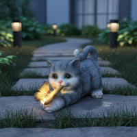 Solar Feline Garden Figurine Resin Material Outdoor Decor Environmentally