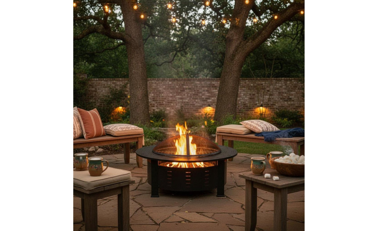 Round Fire Bowl Table Rust-Resistant Finish Log-Fueled Fire Bowl Table Easy Assembly for Backyard, Garden