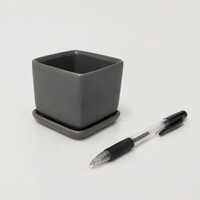 Ceramic Square Planter Matte Finish For Succulents Indoor With Saucer Simple Stylish