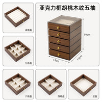Five-Layer Walnut Jewelry Box with Drawers for Desktop Storage