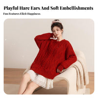 3 Pieces Fuzzy Knit Crop Top Skirt Set Holiday Themed women's Apparel for Teens