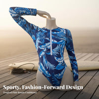 Zip Front Cut Cutcutout Single-Piece Quick-Dry Material Long Sleeve Zip Front Swimsuit women's Wave-Riding Ing Bathing Suit UPF