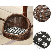 Domed Wicker Pet Bed Handwoven Rattan Pet Basket Breathable Furniture Sturdy for Small Dogs