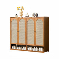 Multi-Layer Shoe Rack Removable Shelves Entryway Cabinet with Doors Open Bottom Shelf Rattan Footwear Storage Unit for Hallway