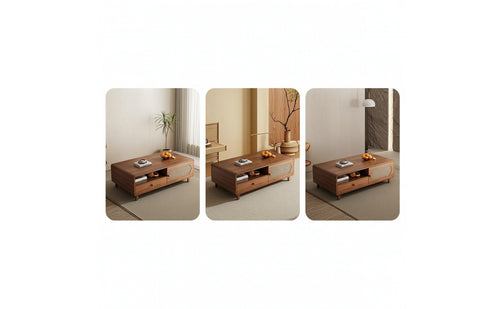 Sleek Coffee Table with Rattan Drawer Rectangular Coffee Table with Drawer Natural Furniture Easy Assembly for Living Room