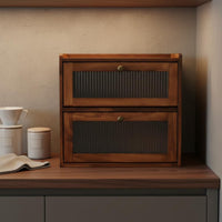 2-Tier Bread Box Solid Wood Double Layer Bread Bin Large Capacity