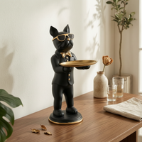 Floor Standing Dog Sculpture Gilded Detail Canine Attendant Statue Resin Material Statue Tray for Entryway, Living Room