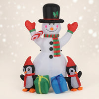 Outdoor Inflatable Snowman with Penguins Festive Snowman with Top Hat Easy Inflation Yard Decoration Oversized for Families, Garden, Lawn
