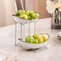 Afternoon Tea Cake Plate, 2-Tier, Ceramic, White, Hammered Pattern, For Birthday Parties
