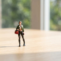 Miniature Courier with Parcel Carrier Small-Scale Courier Figure Tabletop Diorama Figure for Hobbyists, Collectors, Model Photography, Street Scenes
